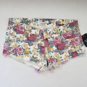 NEW GUESS Kate Floral-Print Cut Off Denim Short